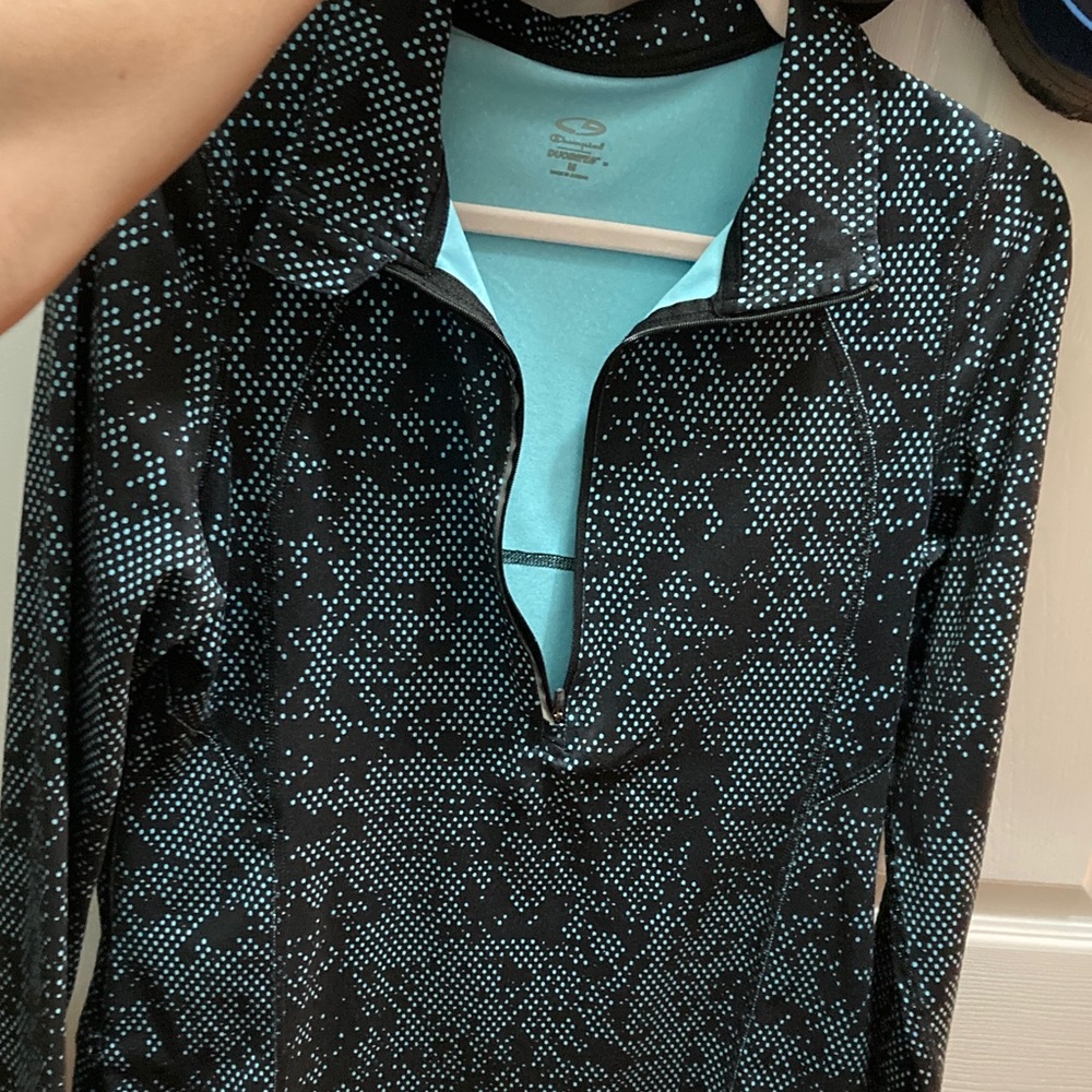 Black and Blue Patterned 1/4 Zip-Up Jacket